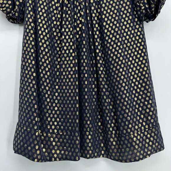 3/$25 French Connection Silk Tunic Mini Dress 10 Metallic Polka Dots Navy Blue - Picture 6 of 11
